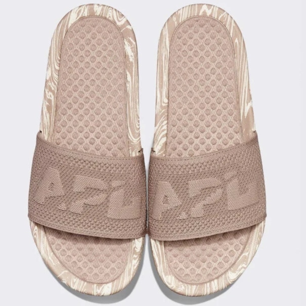 APL Big Logo TechLoom Knit Sport Slide Almond/Creme/Marble Women's 10 EU 41 New